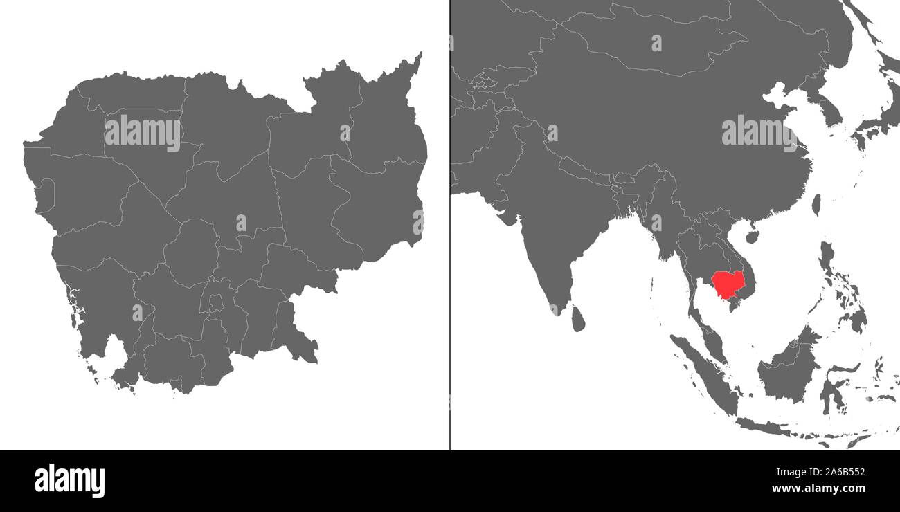 Mappa di Cambogia con posizione sulla mappa asiatica Illustrazione Vettoriale
