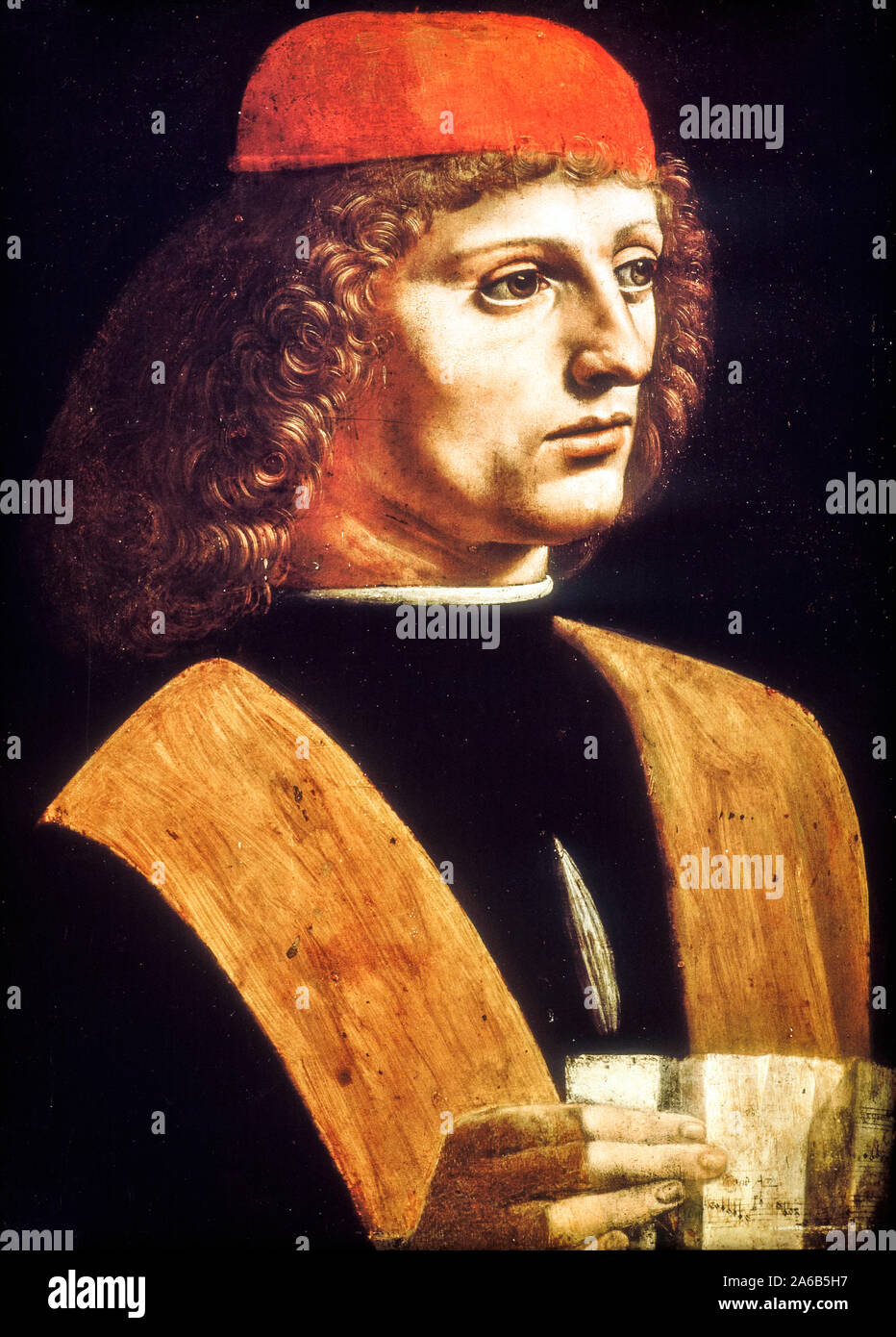Ritratto di un musicista di Leonardo da Vinci (1452-1519) 1485 olio su legno, cm 43 x 31 Foto Stock