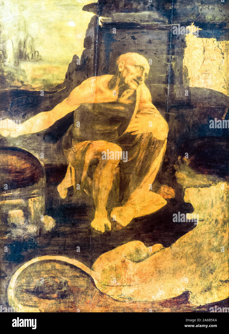 San Gerolamo (san Girolamo) da Leonardo da Vinci (1452-1519) 1480 - 1482 olio su legno, cm 103 x 75 Foto Stock San Gerolamo (san Girolamo) da Leonardo da Vinci (1452-1519) 1480 - 1482 olio su legno, cm 103 x 75 Foto Stock