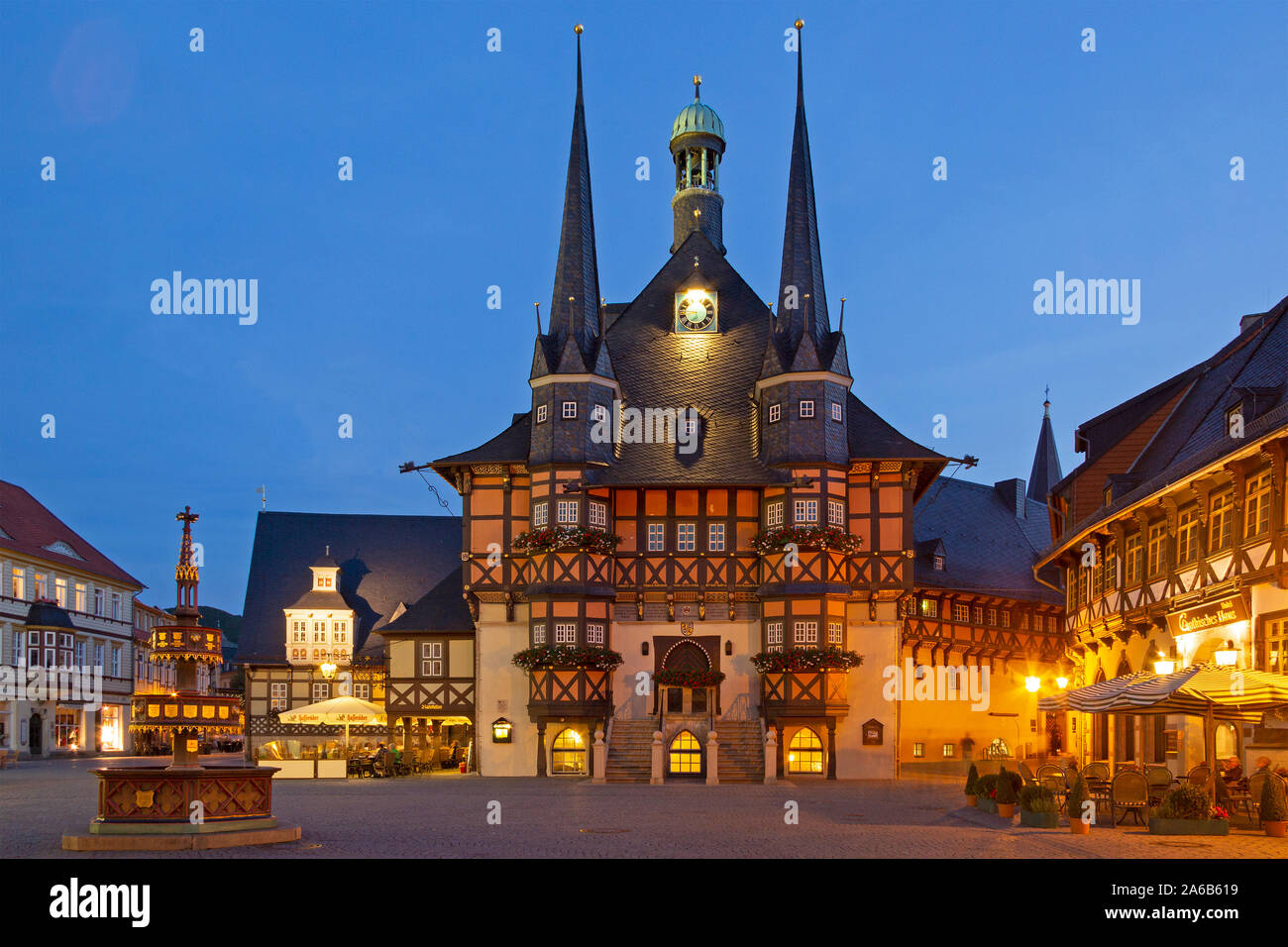 Town Hall, Wernigerode, Montagne Harz, Sassonia-Anhalt, Germania Foto Stock