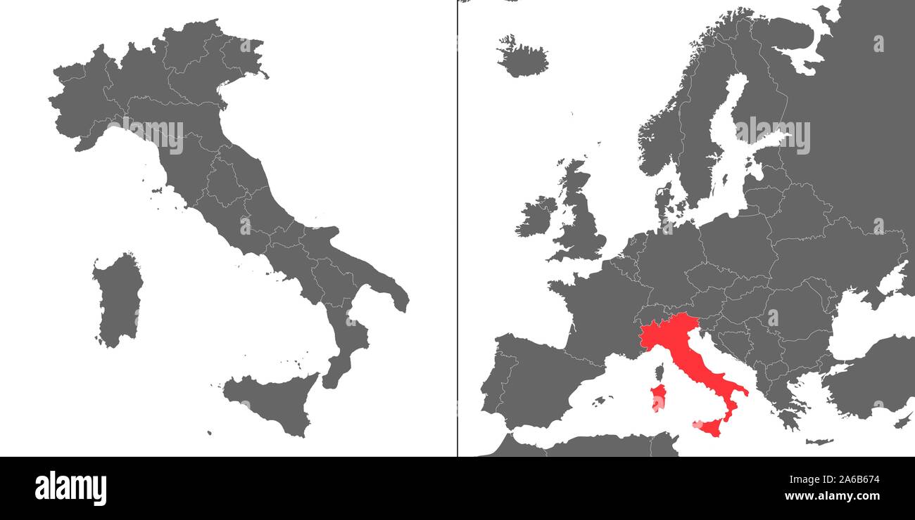 Mappa di Italia con posizione sulla mappa europea Illustrazione Vettoriale