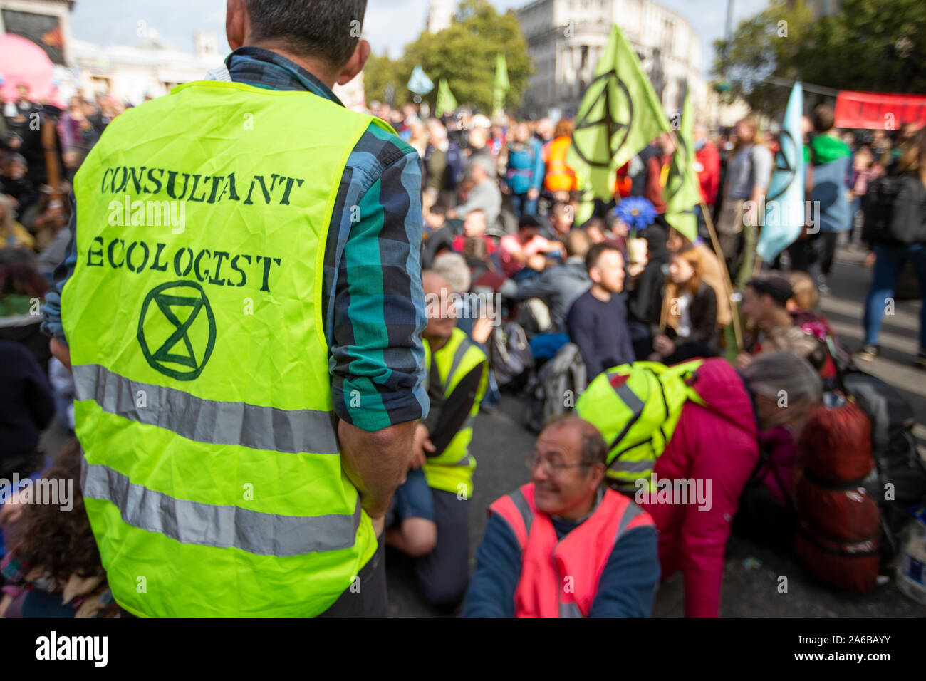 Londra, 10 ottobre 2019, estinzione della ribellione di dimostrazione e di occupazione di Trafalgar Square. Foto Stock