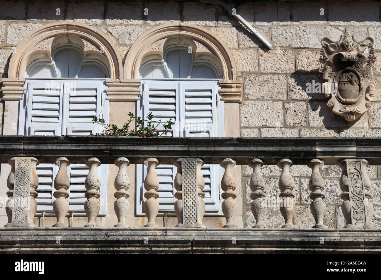 Croazia Korcula, centro storico, San Marco, balcone, Foto Stock