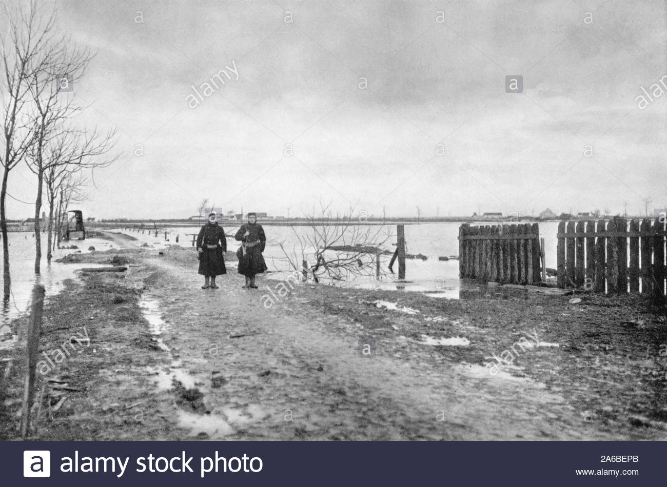 WW1 area allagata a Ramscapelle Belgio, vintage fotografia dal 1914 Foto Stock