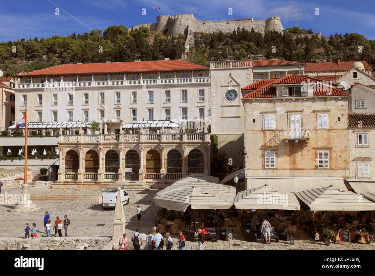 Croazia, Hvar, fortezza, St Stephen Square, Loggia, Foto Stock