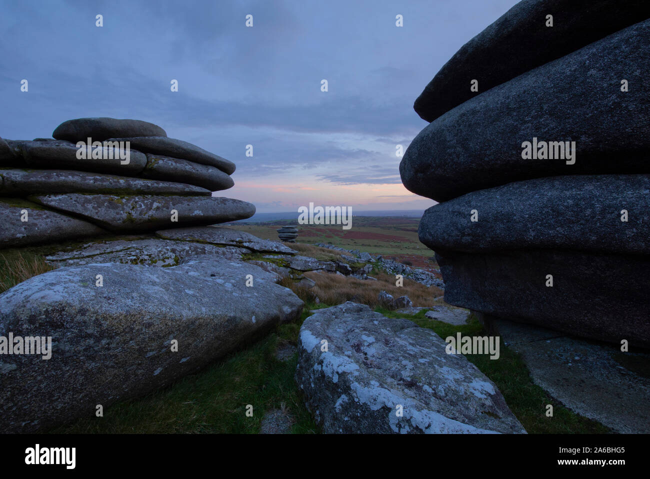 Le formazioni rocciose su Stowes collina nei pressi di tirapiedi in Bodmin Moor Foto Stock