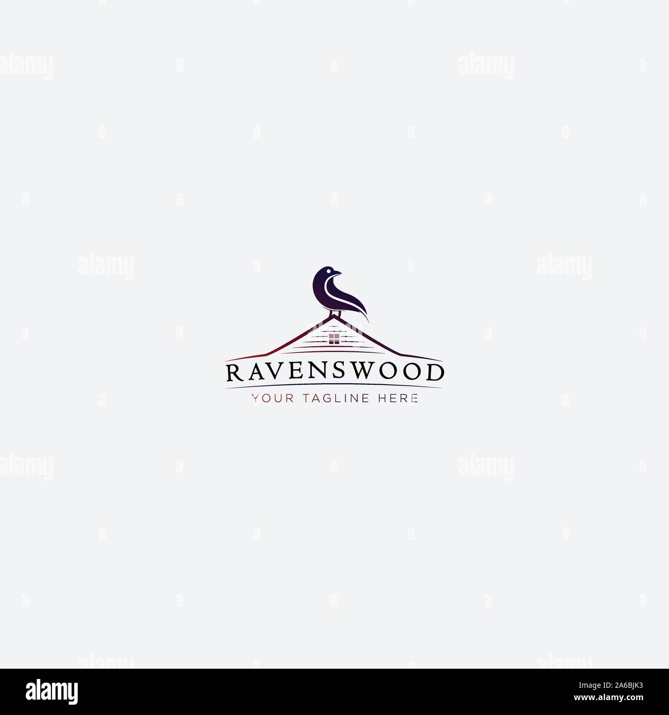 Raven di legno e la lettera R logo design moderno Illustrazione Vettoriale