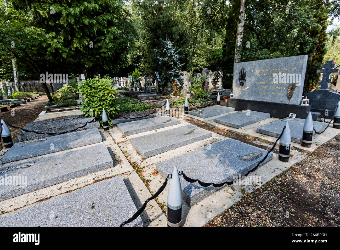 Il memoriale dei membri della Legione Straniera francese n i Russo Ortodossi cimitero di Sainte-Genevieve-des-Bois, Francia Foto Stock
