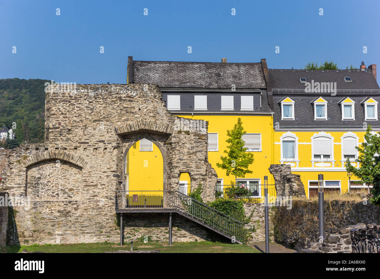 Le rovine romane del castello di Boppard, Germania Foto Stock