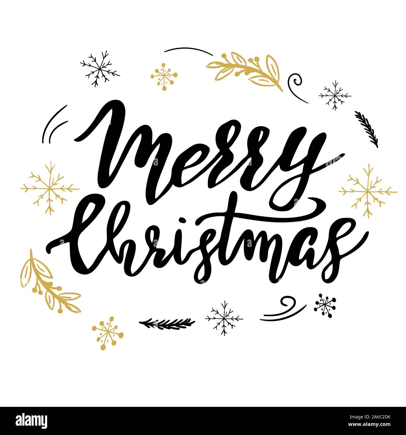 Modello di natale con scritte a mano. Illustrazione Vettoriale