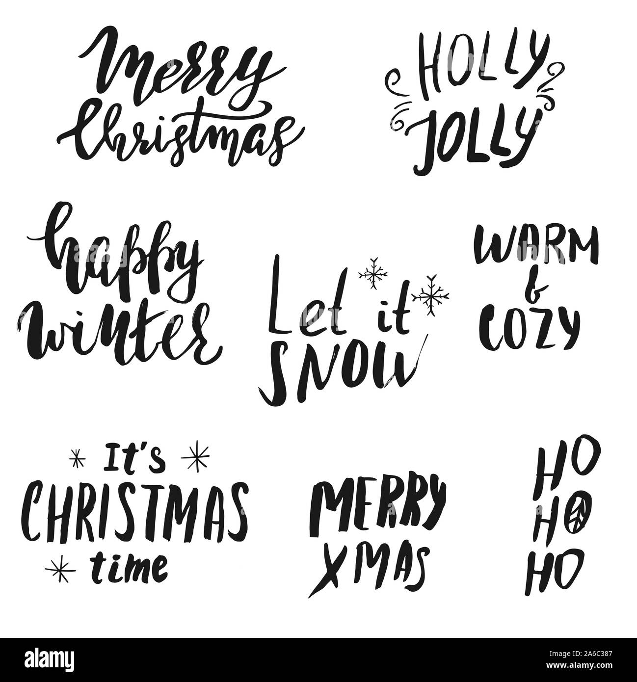 Set di mano letterati tradizionale Natale frasi e congratulazioni Illustrazione Vettoriale
