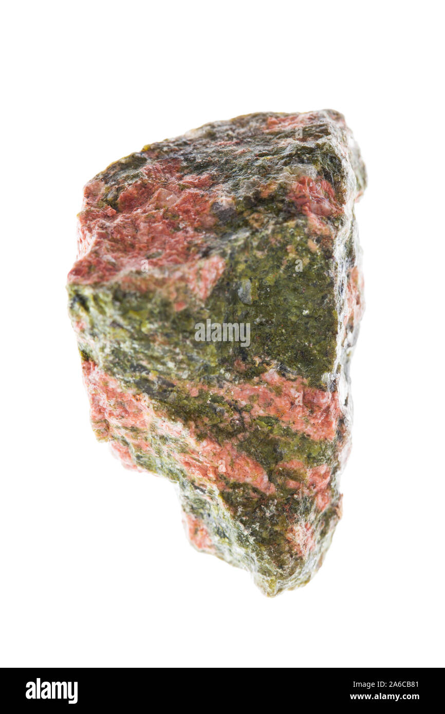 Minerali: Unkanit / epidoto su sfondo bianco Foto Stock