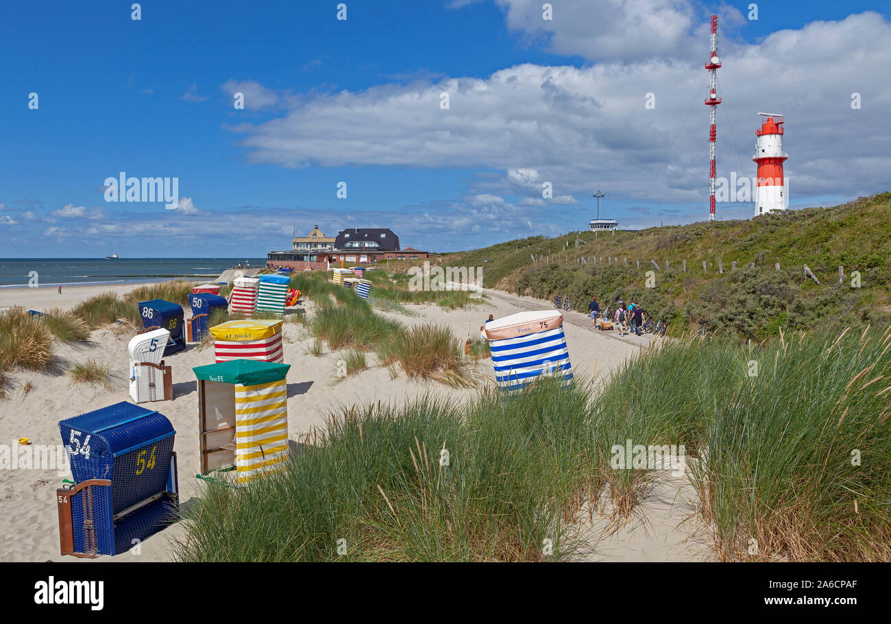 La spiaggia a sud sulla isola Borkum in Oriente Friesland, Bassa Sassonia, Germania. Foto Stock