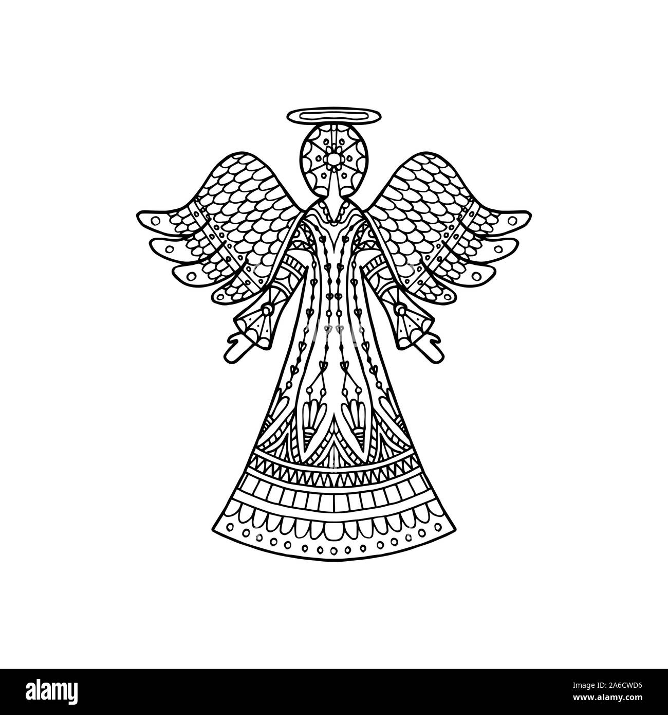 Illustrazione Vettoriale di angelo modellato silhouette. Colorazione di Natale pagina prenota Illustrazione Vettoriale