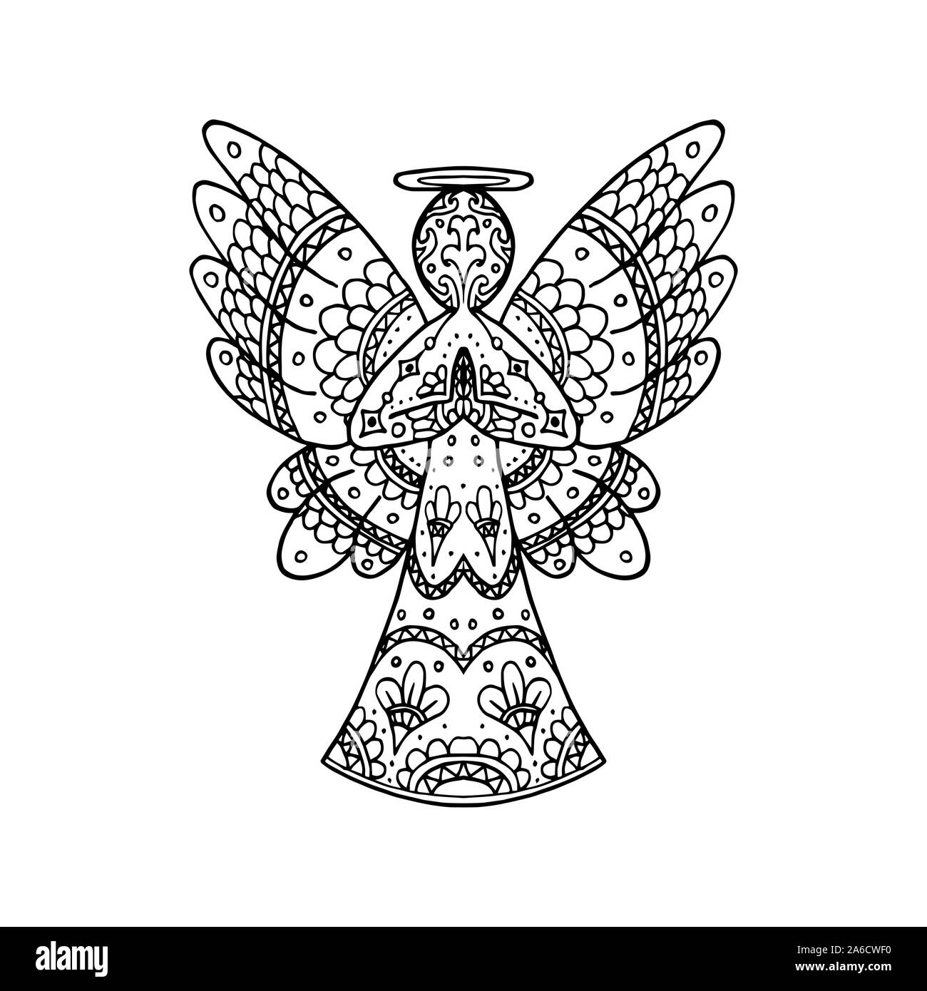 Illustrazione Vettoriale di angelo modellato silhouette. La religione di colorazione libro di pagina Illustrazione Vettoriale