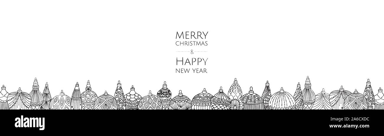 Buon Natale e Felice Anno Nuovo. Sfondo di natale con albero di Natale sfere. Illustrazione Vettoriale