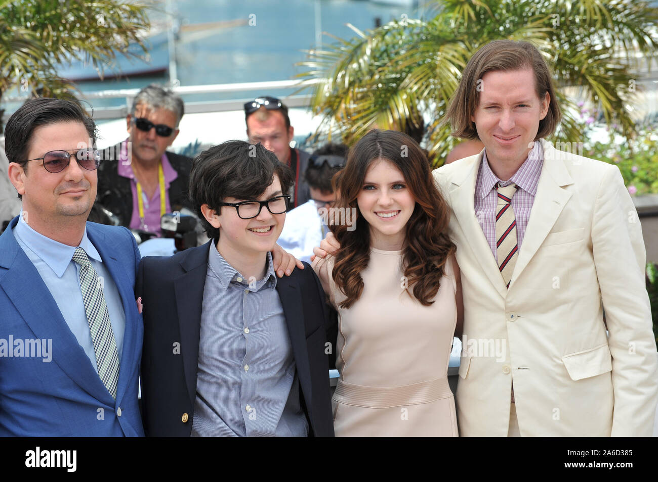 CANNES, Francia. 16 maggio 2012: RtoL: Direttore di Wes Anderson, Kara Hayward, Jared Gilman & Roman Coppola al photocall per il loro nuovo film 'Moonrise unito" al sessantacinquesimo Festival de Cannes. © 2012 Paul Smith / Featureflash Foto Stock