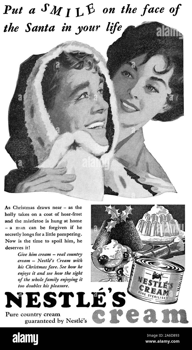 1959 Natale inglese pubblicità per Nestlé le conserve di crema. Foto Stock