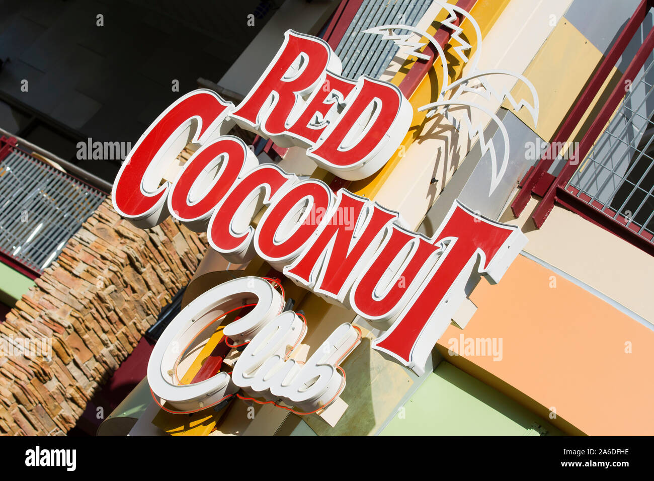 Red Club di cocco segno, nightclub, bar, lounge a CityWalk, Universal Studios Orlando, Florida, Stati Uniti d'America Foto Stock