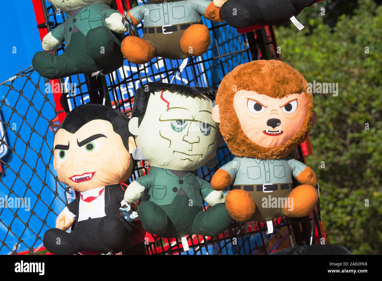 Farcite i giocattoli morbidi, Frankenstein, Monster, Vampire, agli Universal Studios, Orlando, Florida, Stati Uniti d'America Foto Stock