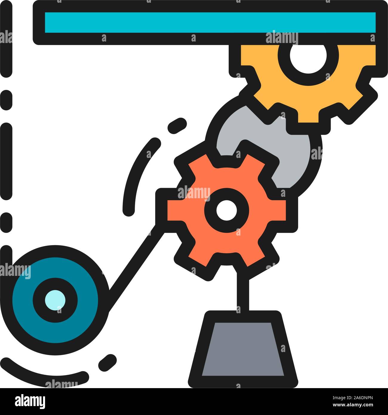 Meccanismo di sollevamento, la linea di lavoro, gru industriali piane icona di colore. Illustrazione Vettoriale