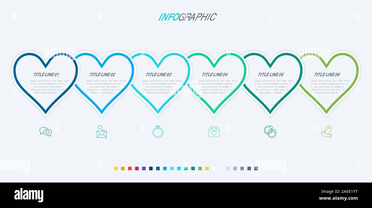Vector infographics - il giorno di San Valentino, Festa della mamma, nozze, amore e eventi romantici. Tavolozza a freddo. Illustrazione Vettoriale