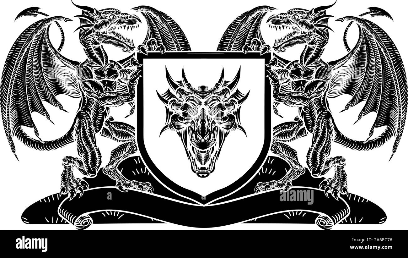 Scudo stemma araldico Stemma emblema del drago Illustrazione Vettoriale