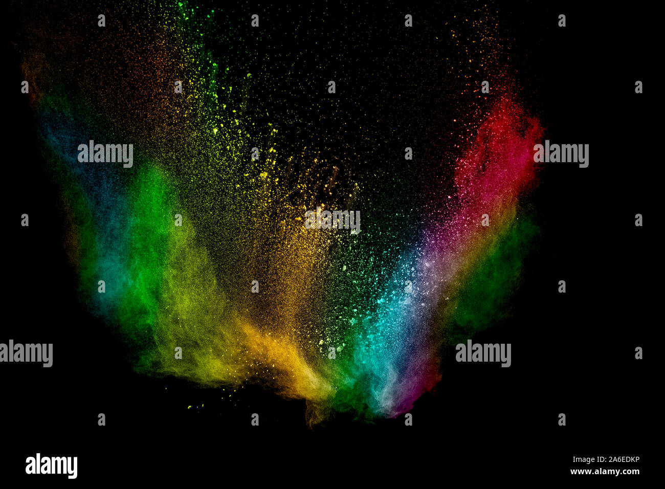 Abstract colorati di particelle di polvere textured background.multicolore di esplosione di polvere su sfondo nero. Foto Stock