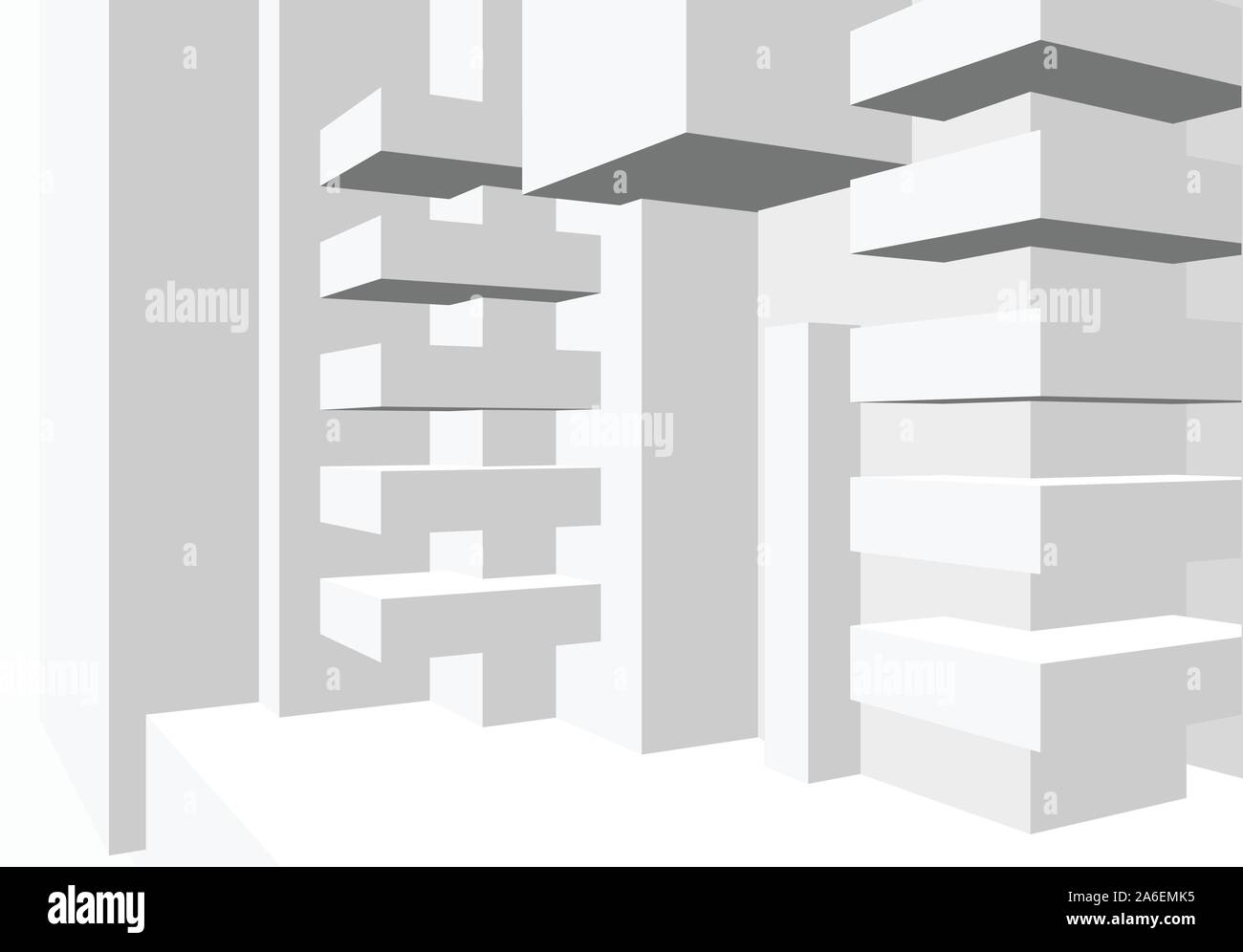 Fondo di architettura con cubetti di astratta composizione e pulito in stile minimalista Illustrazione Vettoriale