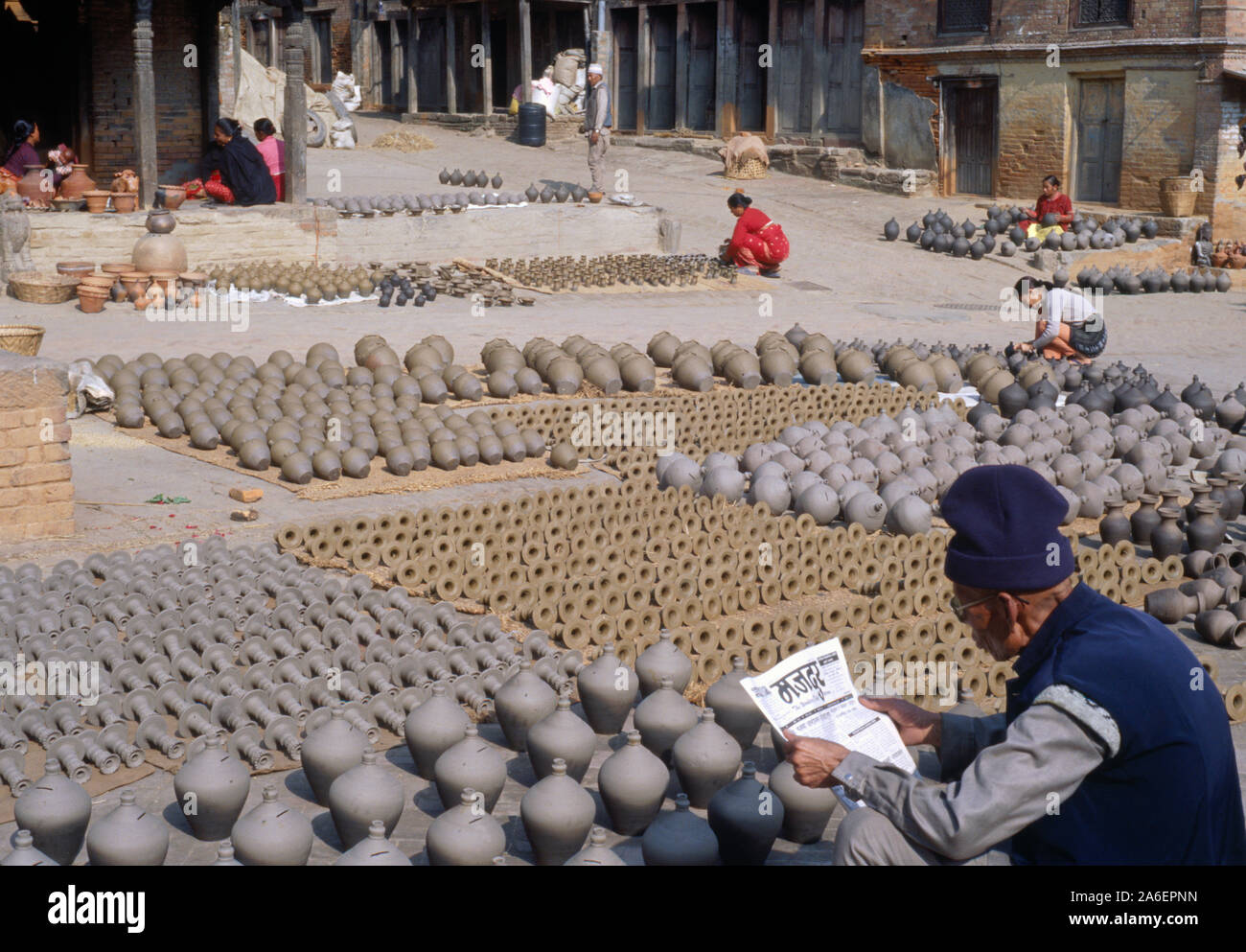 In ceramica quadrata in Bhaktapur, Kathmandu, Nepal Foto Stock