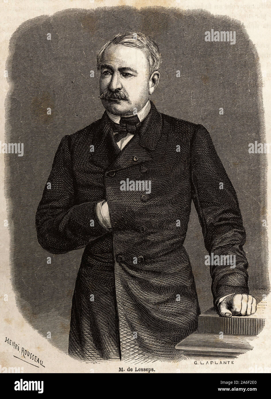 Portrait de Ferdinand de Lesseps ( 1805-1894) diplomate et imprenditore, promoteur des 2 projets ambitieux: les canaux de Suez et de Panama, dessin de Foto Stock