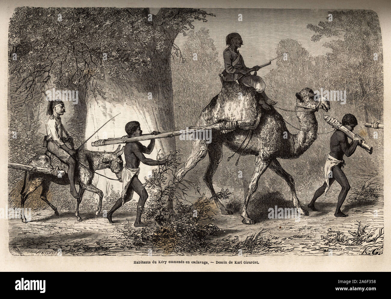 Habitants du Kery, captifs et emmenes en esclavage en Egypte, par des militaires egyptiens, caravane rencontree par l'auteur en rifiorente le Nil bleu. Foto Stock