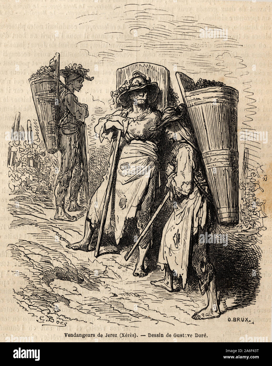 Les vendangeurs de Xeres. Dessin de Gustave Dore (1832-1883), pour illustrer son Voyage en Espagne en 1862, avec Ch. Davillier. Il rotocalco in 'Le Tour du Foto Stock