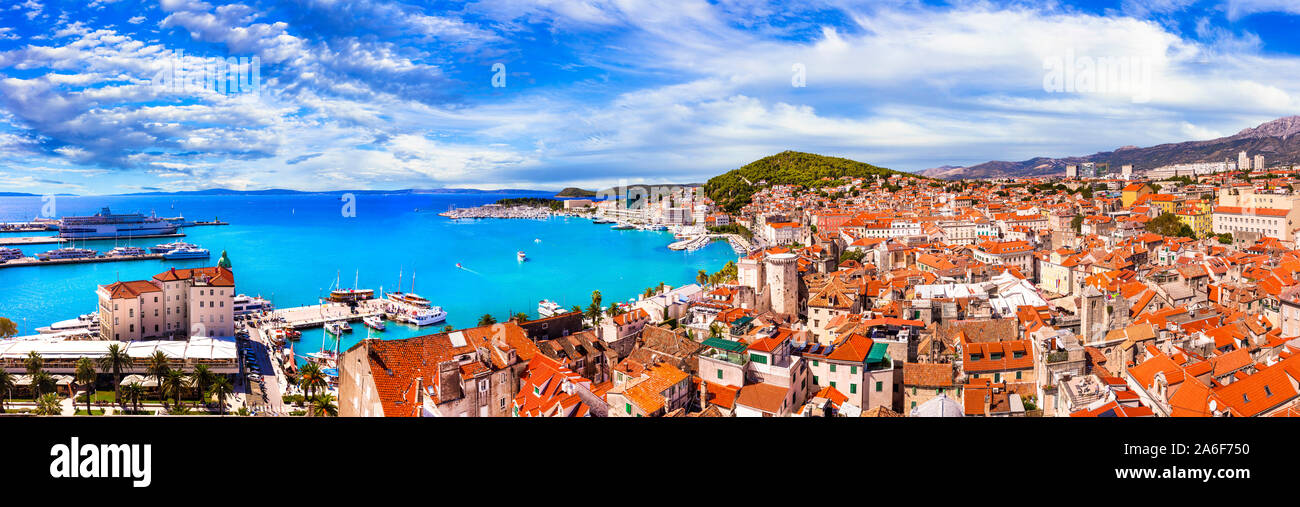 Viaggi e i punti di riferimento della Croazia - Split famoso centro storico di città, crociera popolare destinazione turistica e Foto Stock