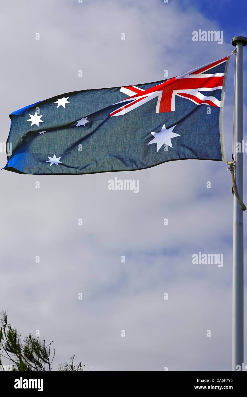 Un rosso, bianco e blu bandiera australiana Foto Stock