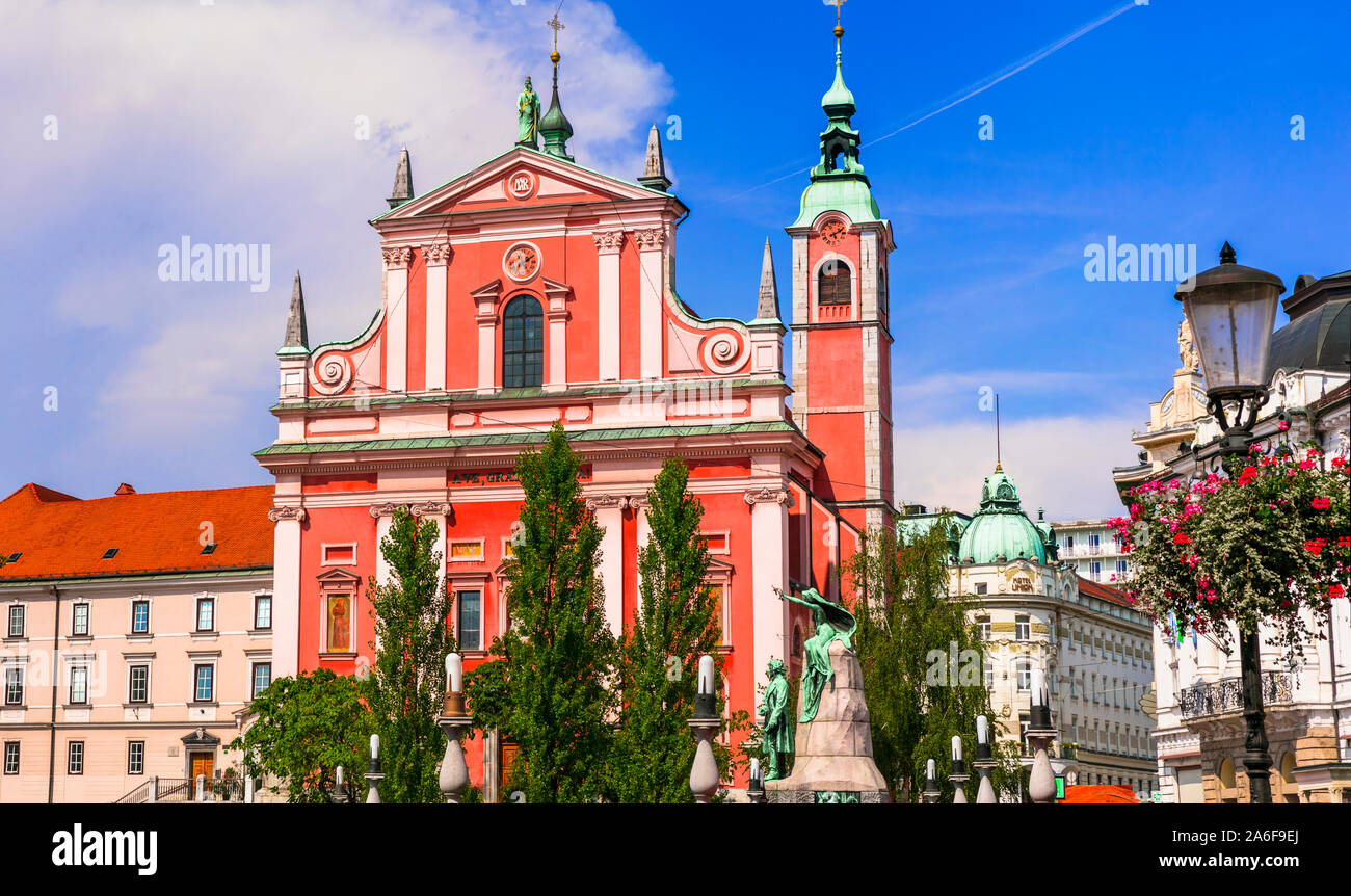 Bellissima Ljubljana vecchia,vista con vecchia cattedrale,Slovenia. Foto Stock