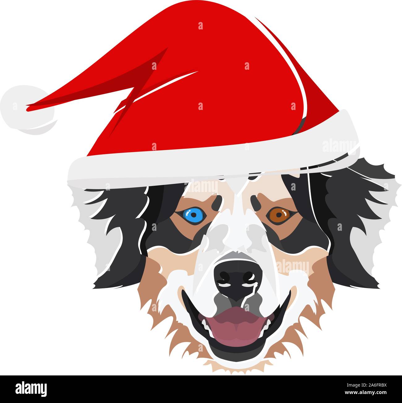 Australian Shepherd con Santa Hat - questo allegro cane è contemplativa correttamente attraverso la sua santa hat. Un motivo di Natale per i proprietari di cani. Illustrazione Vettoriale