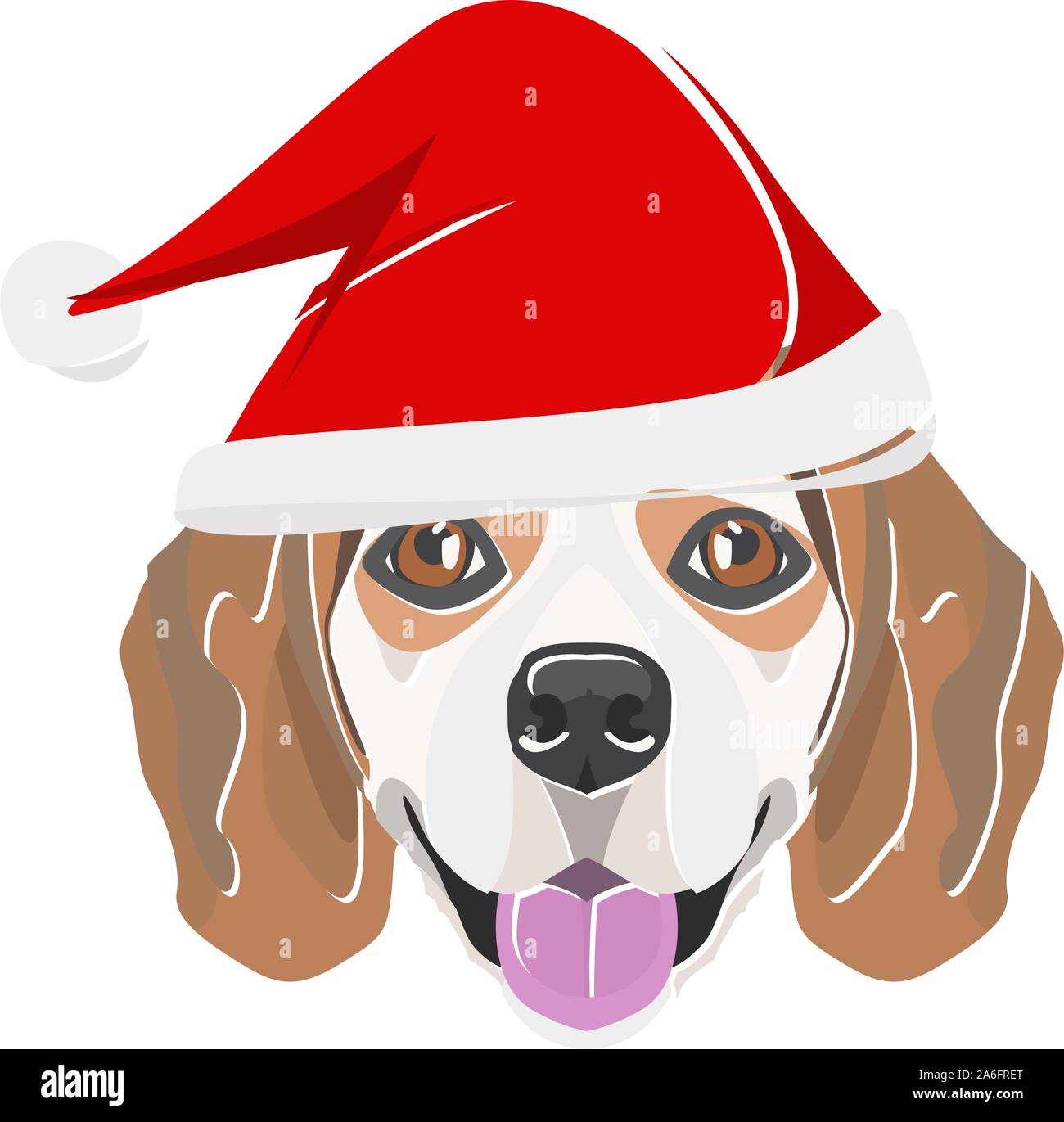 Beagle con Santa Hat - questo allegro cane è contemplativa correttamente attraverso la sua santa hat. Un motivo di Natale per i proprietari di cani. Illustrazione Vettoriale