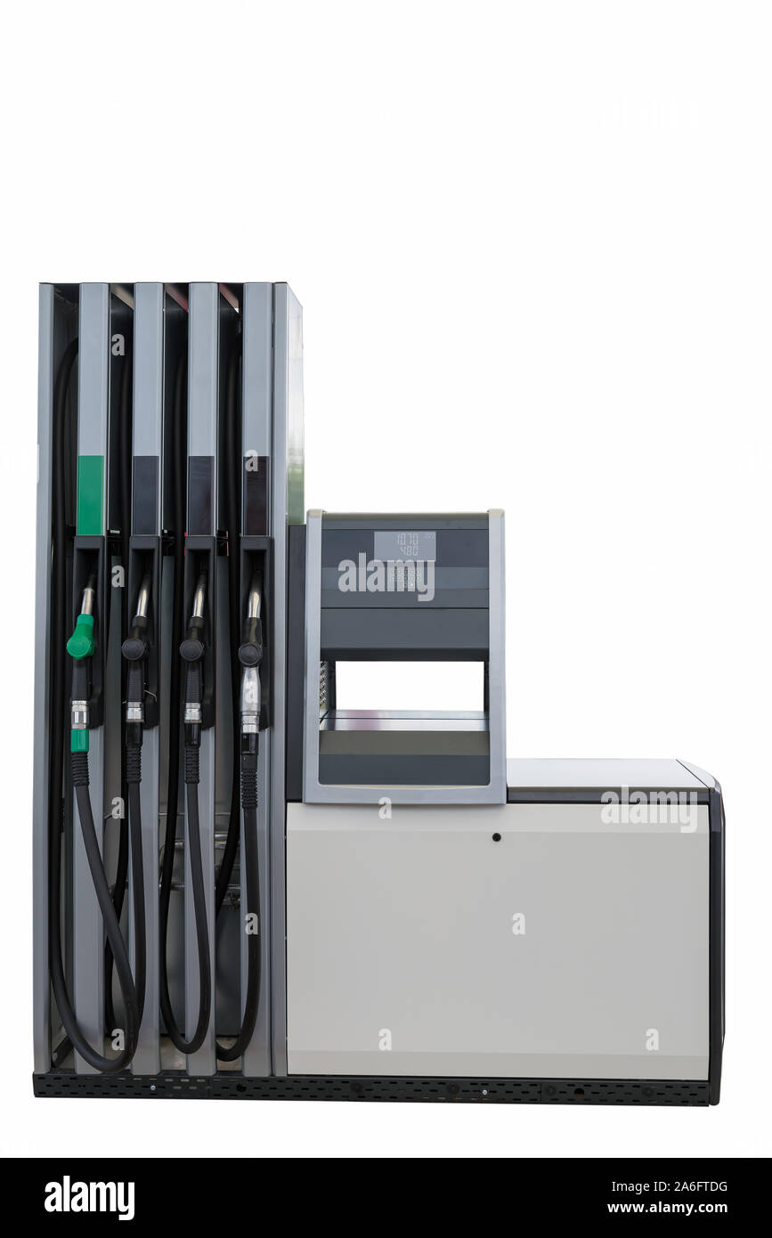 Stazione di benzina isolati su sfondo bianco. Pompa del carburante. Foto Stock