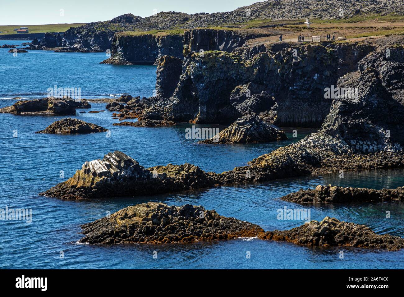 Ripida Costa, Costa di basalto, Arnarstapi, penisola Snaefellsness, Islanda Foto Stock