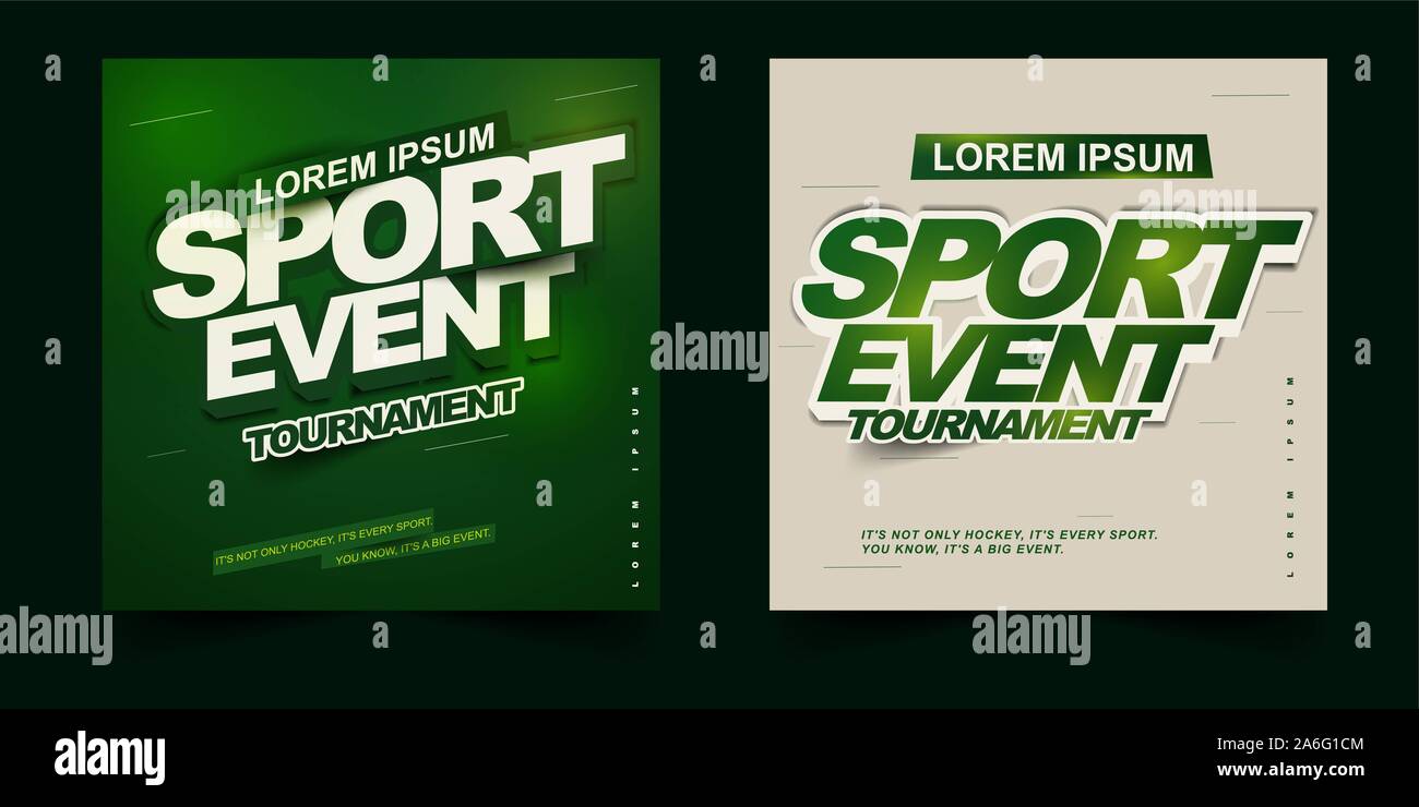 Sport event torneo poster o banner tema di progettazione con layout semplice verde elegante gradiente dello sfondo e composizione di equilibrio Foto Stock