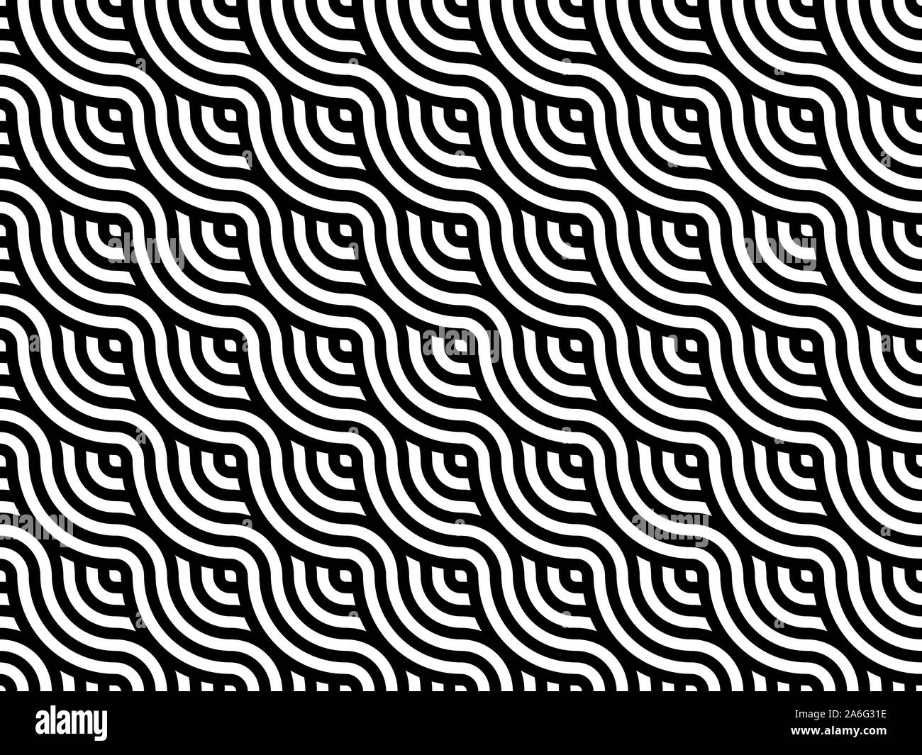 Stile giapponese linee ondulate seamless pattern. Le strisce bianche e nere sullo sfondo di tessitura. Abstract moderno disegno geometrico di piastrelle. Illustrazione Vettoriale Illustrazione Vettoriale