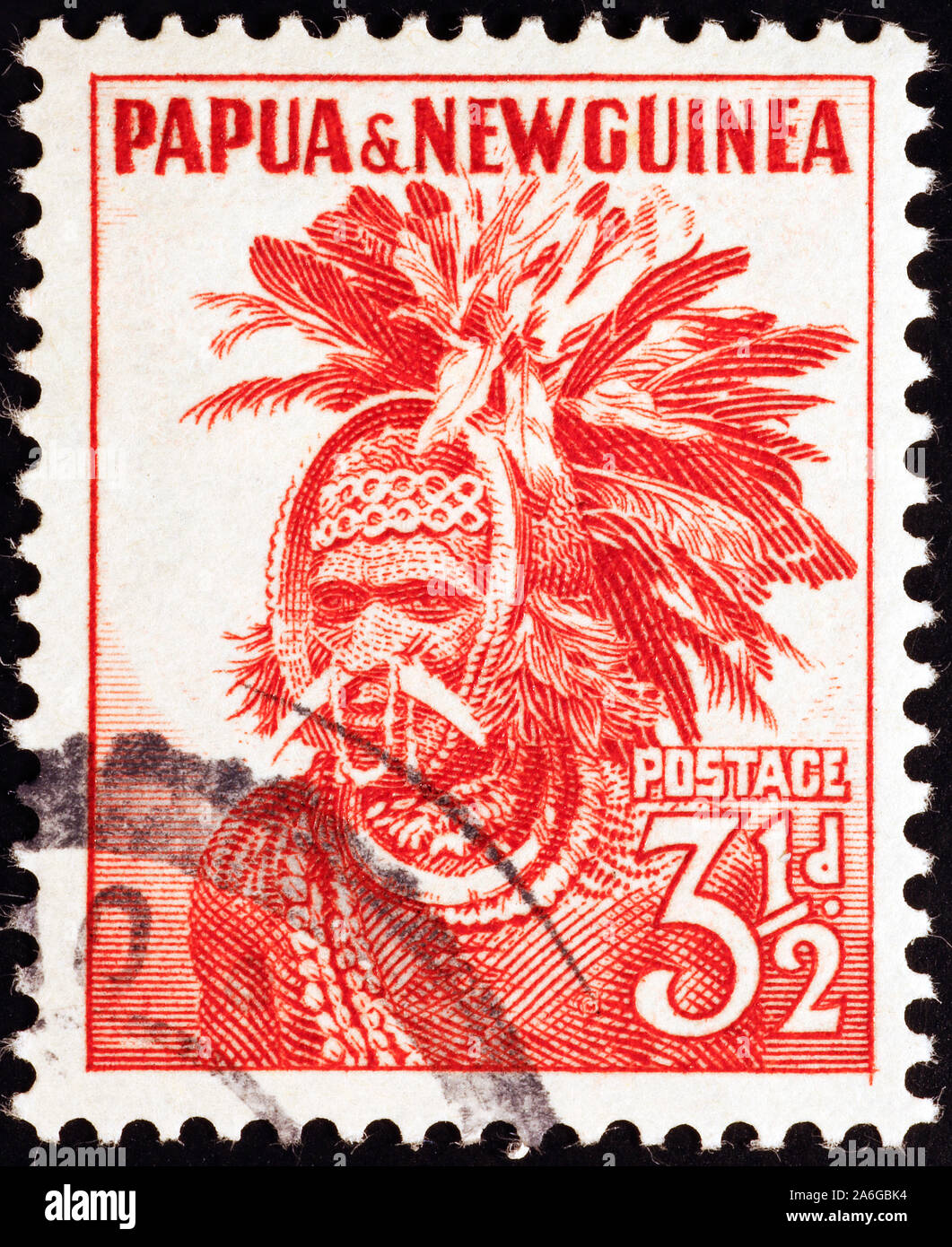 Indigeni della Papua Nuova Guinea sul timbro vintage Foto Stock