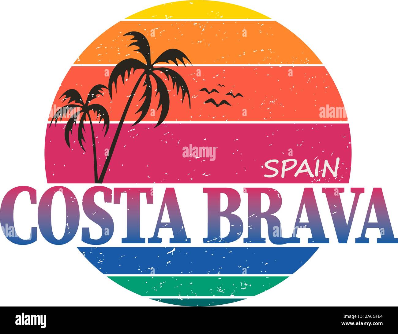 Costa Brava spagna destinazione di viaggio. vettore logo maglietta Illustrazione Vettoriale