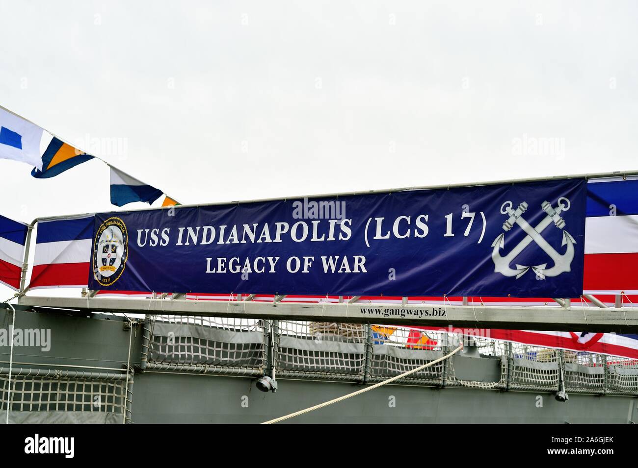 Burns Harbor, Indiana. Il Museo della Portaerei U.S.S. Indianapolis alla sua cerimonia di messa in funzione il 26 ottobre, 2019. Foto Stock