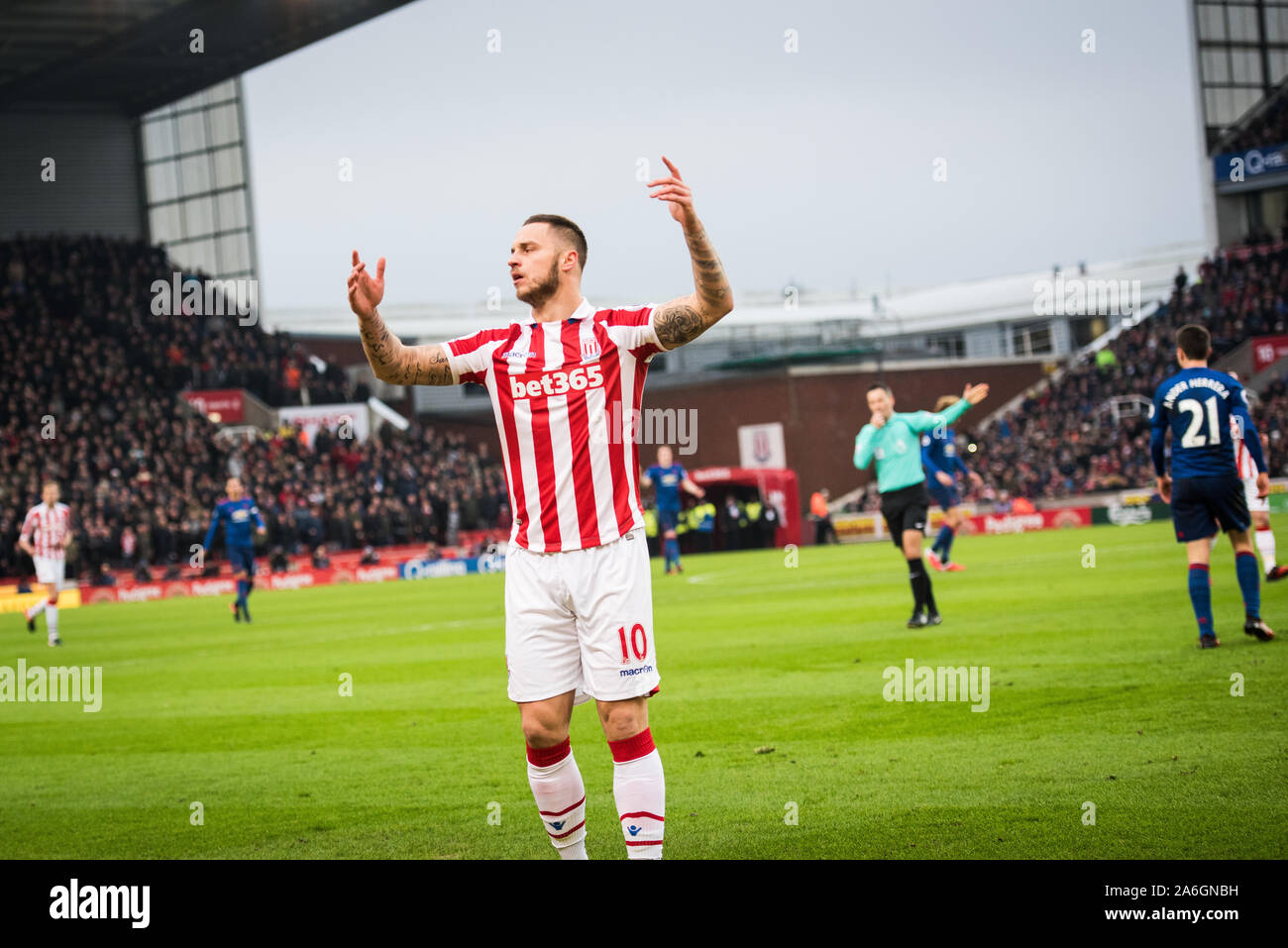 Marko Arnautovic palizzata per Stoke City a bet365 stadium prima del suo passaggio al West Ham a Londra, Foto Stock