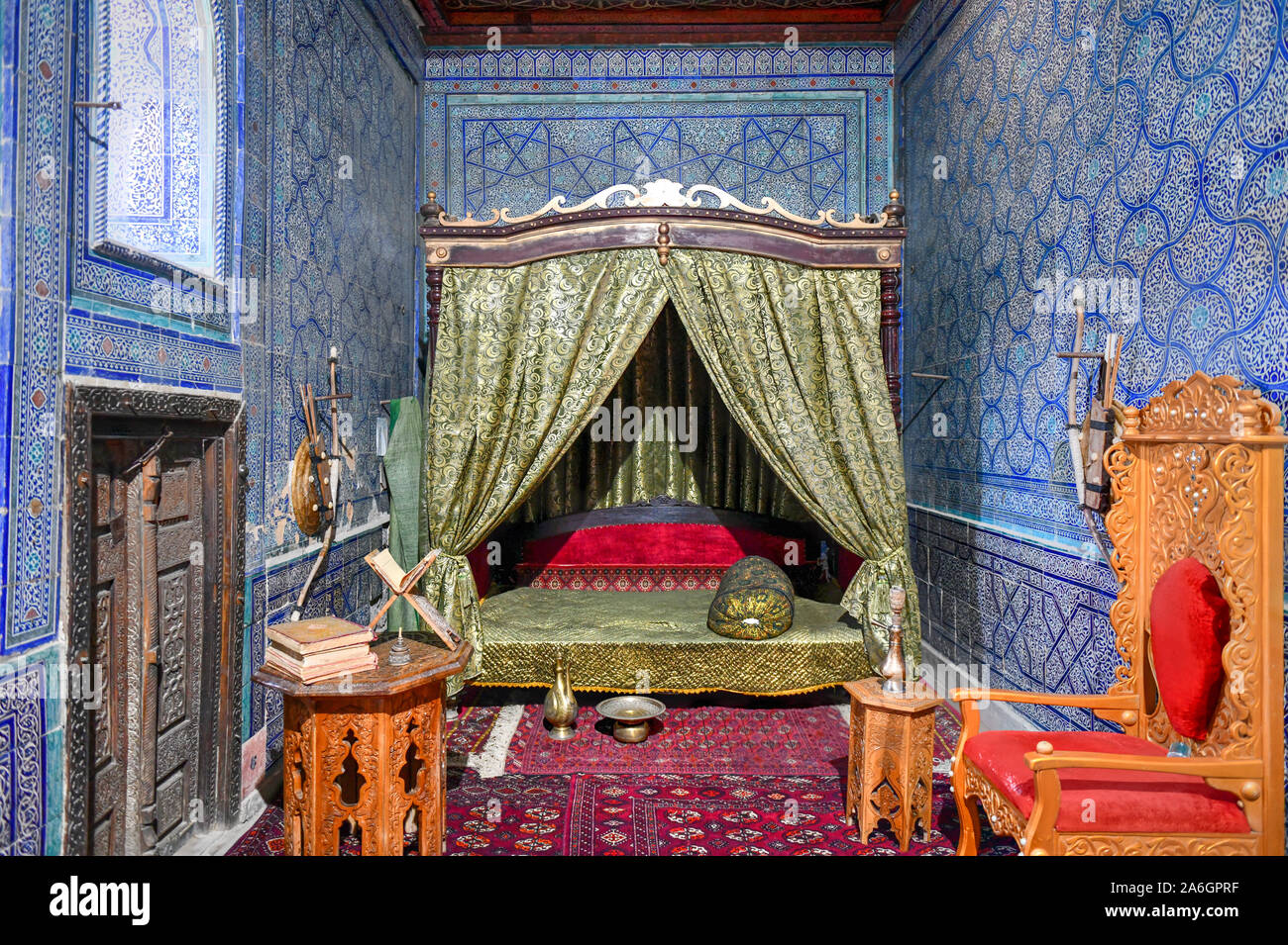 Khan Palace Tash-Khauli o pietra palce, un harem per mogli e concubine a Khiva, Uzbekistan. Foto Stock