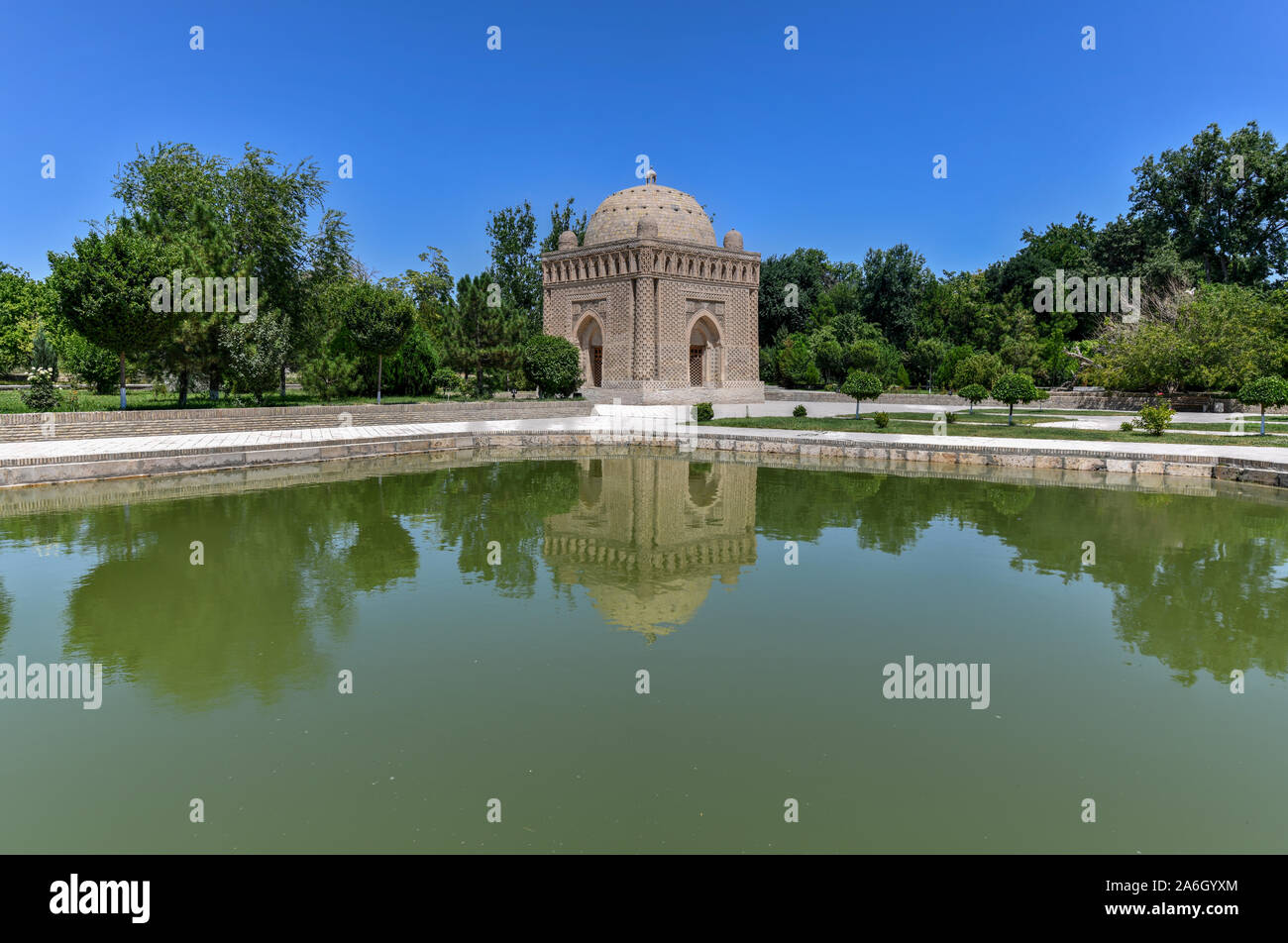 Mausoleo di Samanid a Bukhara, Uzbekistan. Il mausoleo è considerato uno dei più apprezzati opere dell Asia centrale architettura. Foto Stock