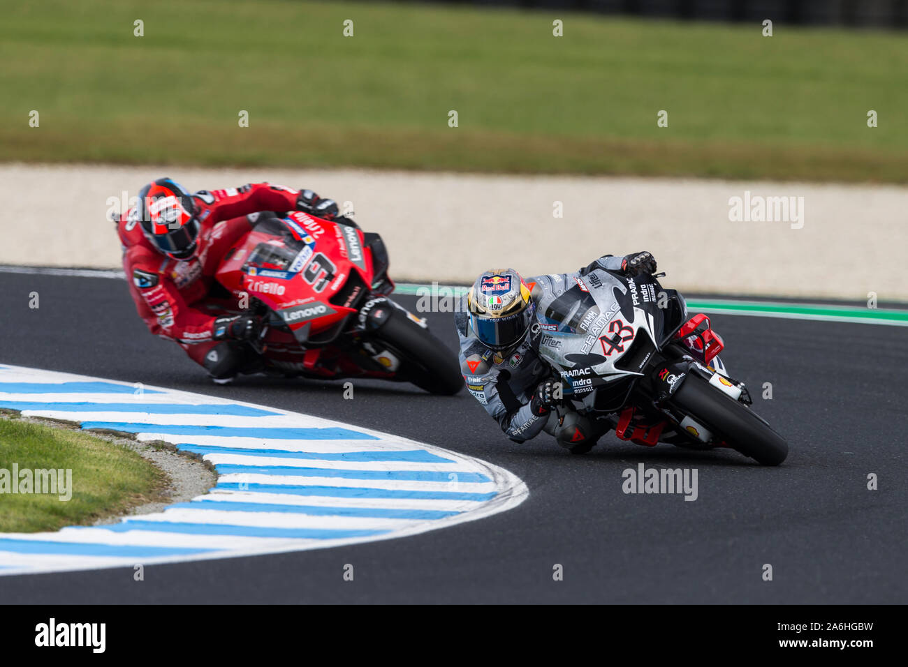 Victoria, Australia. 27 ott 2019. Australian Moto GP, qualifica; Jack Miller, Danilo Petrucci durante le qualifiche - Editoriale usare carte di credito: Azione Plus immagini di sport/Alamy Live News Foto Stock