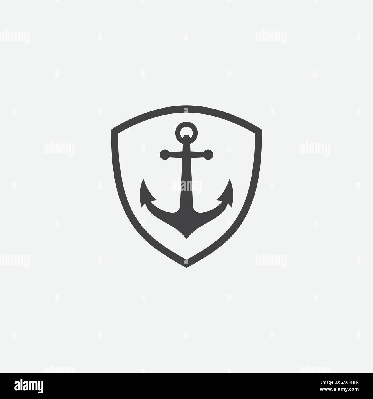 Protezione di ancoraggio vettore icona logo in stile lineare, Nautico Marittimo, oceano mare imbarcazione simbolo illustrazione, ancoraggio icona Vettore, pirata nautico imbarcazione marittima, icona di ancoraggio, semplice icona vettore Illustrazione Vettoriale